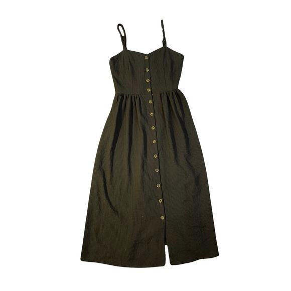 H&M Button Front Midi Woven Adjustable Straps Back Smocking Gray Black Size 2 - Picture 1 of 6